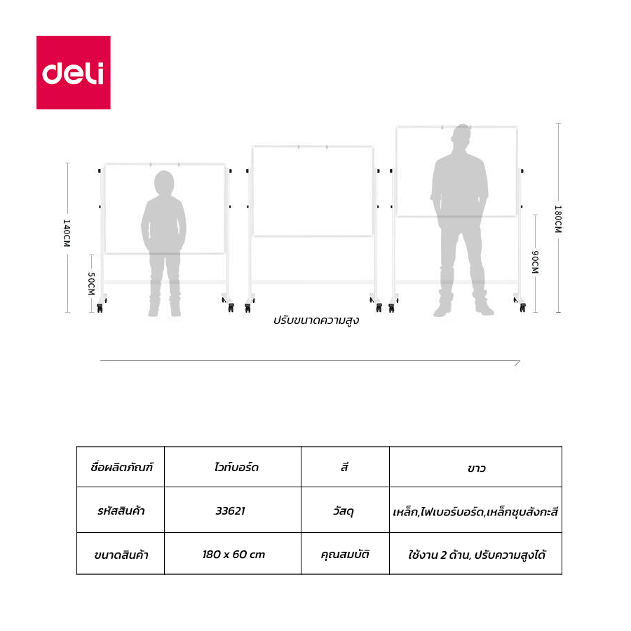 กระดานไวท์บอร์ด Deli 33621-GR-01 ขนาด 90 x 60 cm