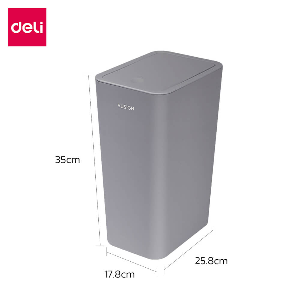 ถังขยะแบบฝากด Deli VS1109-GR-01 สีเทา ขนาด 25.8x17.8x35 cm