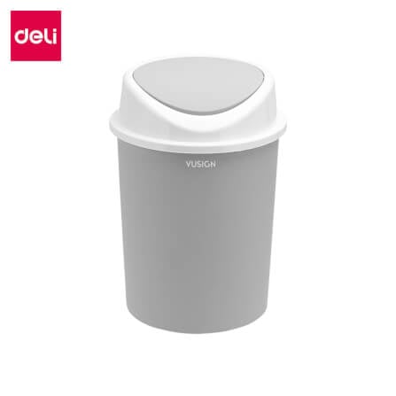 ถังขยะพลาสติกทรงกลม Deli VS1122-GR-01 สีเทา ขนาด 26x37.5 cm.