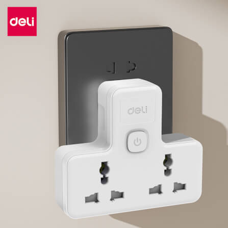 ปลั๊กไฟอแดปเตอร์ กำลังไฟ 10A 2500W DELI ET714-WH-01 สีขาว_1