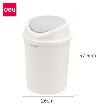 ถังขยะพลาสติกทรงกลม Deli VS1122-WH-01 สีขาว ขนาด 26x37.5 cm._5