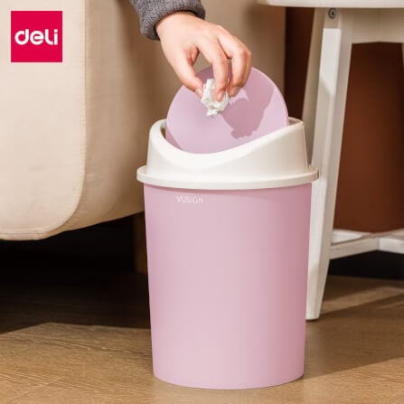 ถังขยะพลาสติกทรงกลม Deli VS1122-GR-01 สีเทา ขนาด 26x37.5 cm._6