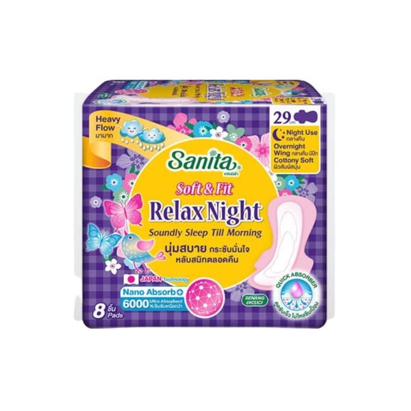 ผ้าอนามัยแซนนิต้า รุ่น Relax Night มีปีก ความยาว 29 ซม. จำนวน 8 ชิ้น_0