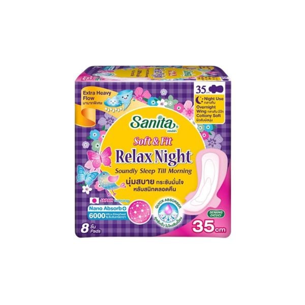 ผ้าอนามัยแซนนิต้า รุ่น Relax Night มีปีก ความยาว 35 ซม. จำนวน 8 ชิ้น_0