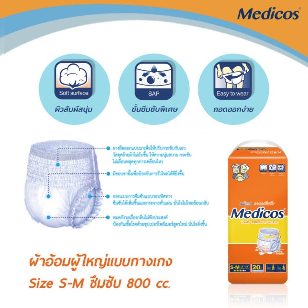 กางเกงผ้าอ้อมผู้ใหญ่เมดิคอส ไซส์ S-M 20 ชิ้น_2