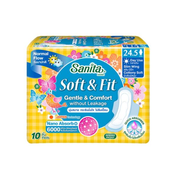 ผ้าอนามัยแซนนิต้า SOFT & FIT Gentle & Comfort มีปีก 24.5 ซม. จำนวน 10 ชิ้น_2