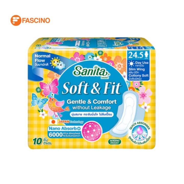 ผ้าอนามัยแซนนิต้า SOFT & FIT Gentle & Comfort มีปีก 24.5 ซม. จำนวน 10 ชิ้น