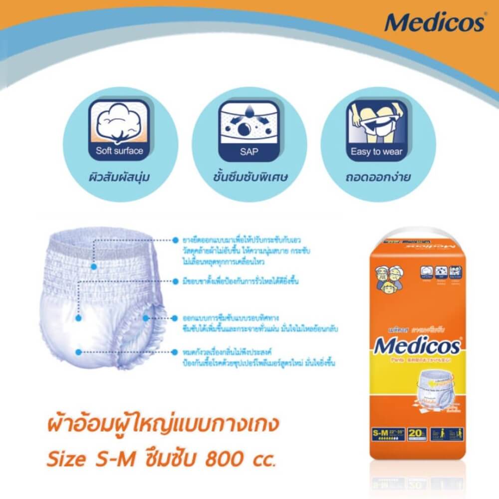 กางเกงผ้าอ้อมผู้ใหญ่เมดิคอส ไซส์ S-M 20 ชิ้น