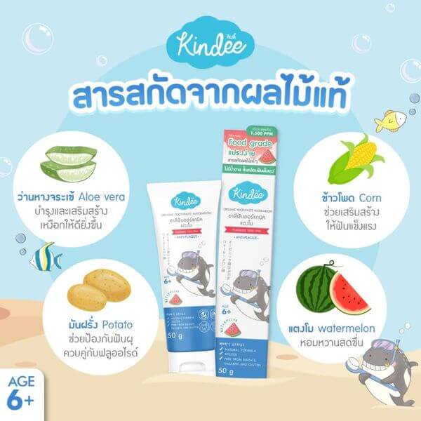 ยาสีฟันเด็กออร์แกนิค คินดี้ รสแตงโม 50 กรัม