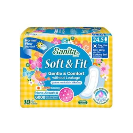 ผ้าอนามัยแซนนิต้า SOFT & FIT Gentle & Comfort มีปีก 24.5 ซม. จำนวน 10 ชิ้น_0