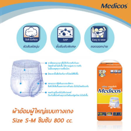 กางเกงผ้าอ้อมผู้ใหญ่เมดิคอส ไซส์ S-M 20 ชิ้น_2