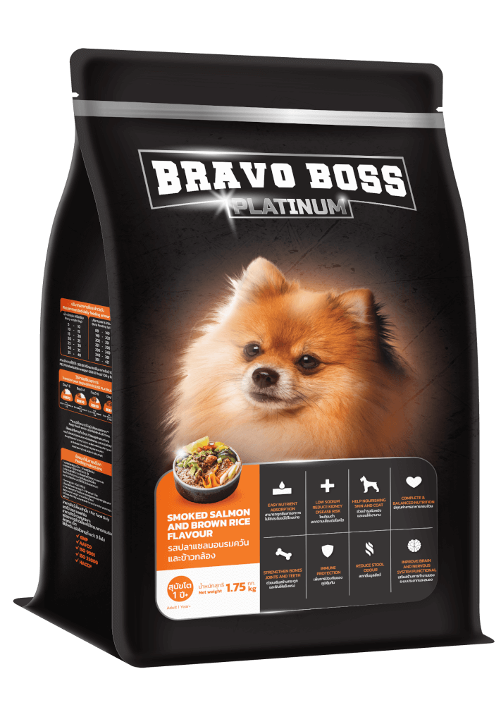 อาหารสุนัข BRAVO BOSS PLATINUM รสปลาแซลมอนรมควันและข้าวกล้อง 1.75 กก.