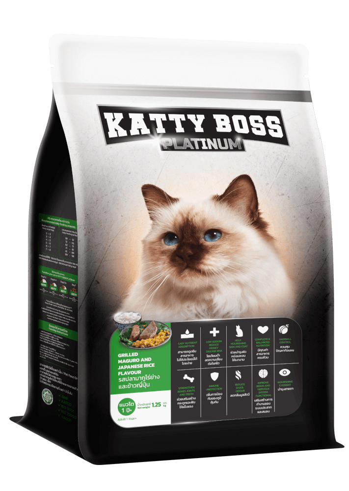 อาหารแมว KATTY BOSS PLATINUM รสปลามากูโร่ย่างและข้าวญี่ปุ่น 1.25 กก._0