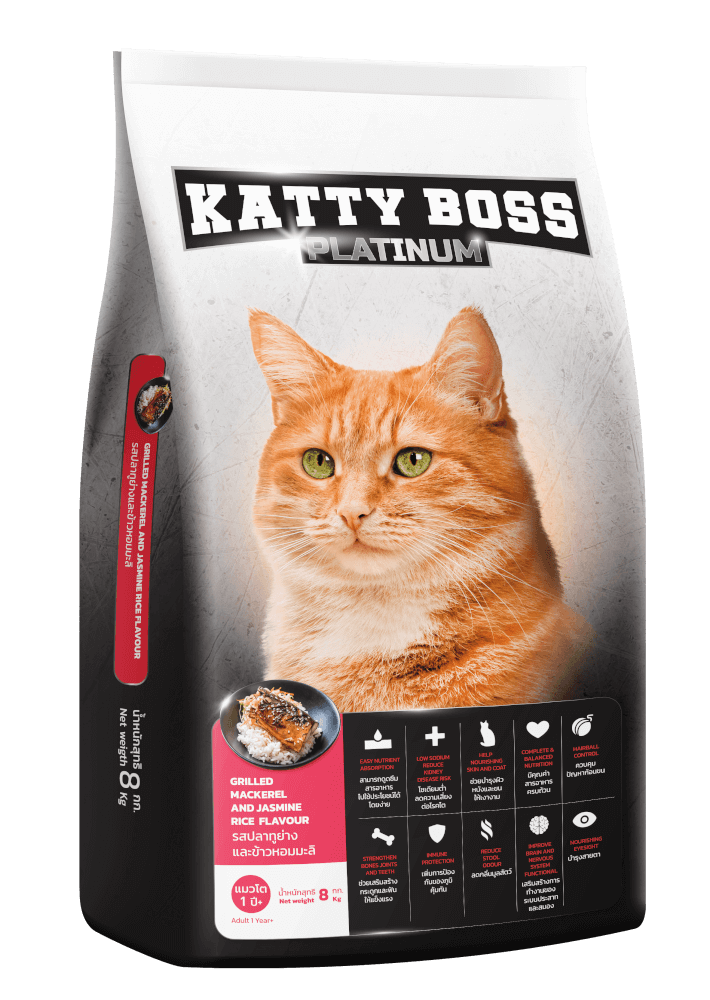 อาหารแมว KATTY BOSS PLATINUM รสปลาทูย่างและข้าวหอมมะลิ 8 กก._1