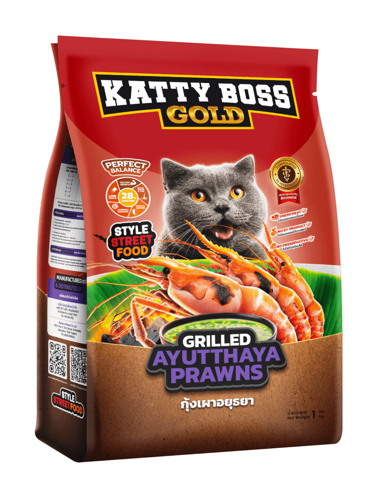 อาหารแมว KATTY BOSS GOLD สไตล์สตรีตฟูด รสกุ้งเผาอยุธยา 1 กก.