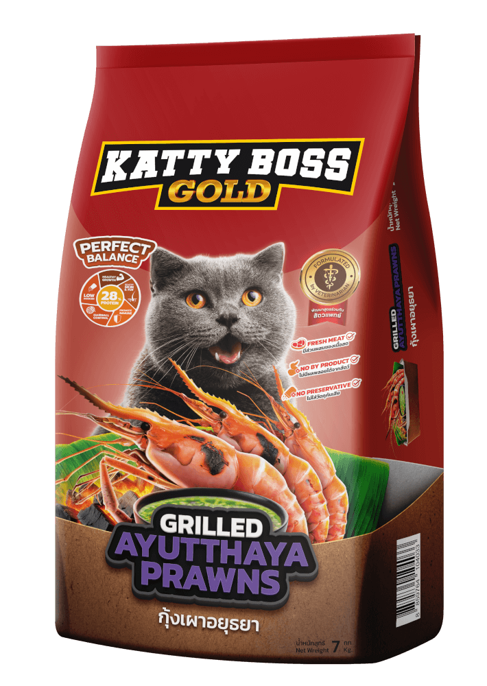 อาหารแมว KATTY BOSS GOLD สไตล์สตรีตฟูด รสกุ้งเผาอยุธยา 7 กก.