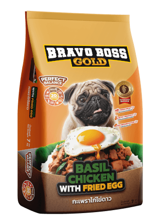 อาหารสุนัข BRAVO BOSS GOLD สไตล์สตรีตฟูด รสกะเพราไก่ไข่ดาว 7 กก._0