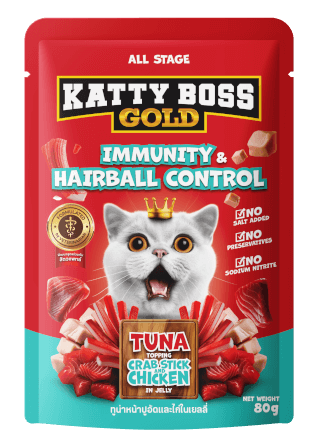 อาหารเปียกแมว KATTY BOSS GOLD สูตรเสริมสร้างภูมิคุ้มกัน & ลดการเกิดก้อนขน 80 กรัม (x12)_3