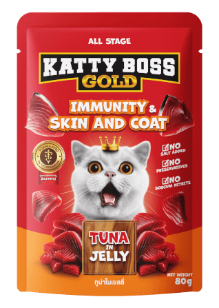 อาหารเปียกแมว KATTY BOSS GOLD สูตรเสริมสร้างภูมิคุ้มกัน & บำรุงผิวหนังและขน 80 กรัม (x12)_3