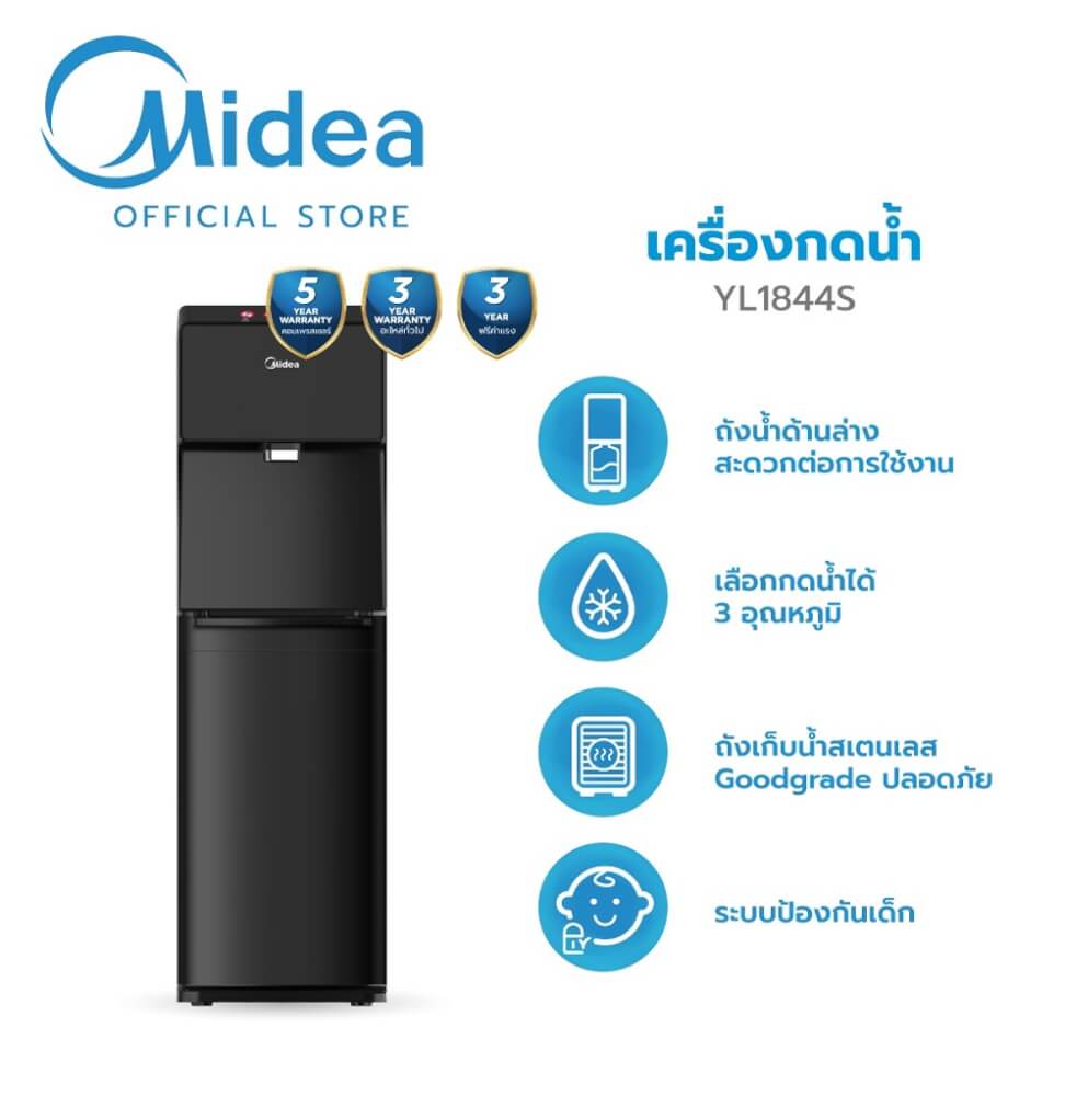  ตู้กดน้ำดื่ม ร้อน-เย็น Midea รุ่น YL1844S แบบถังล่าง ( ระบบก๊อกเดียว 3 อุณหภูมิ ) 