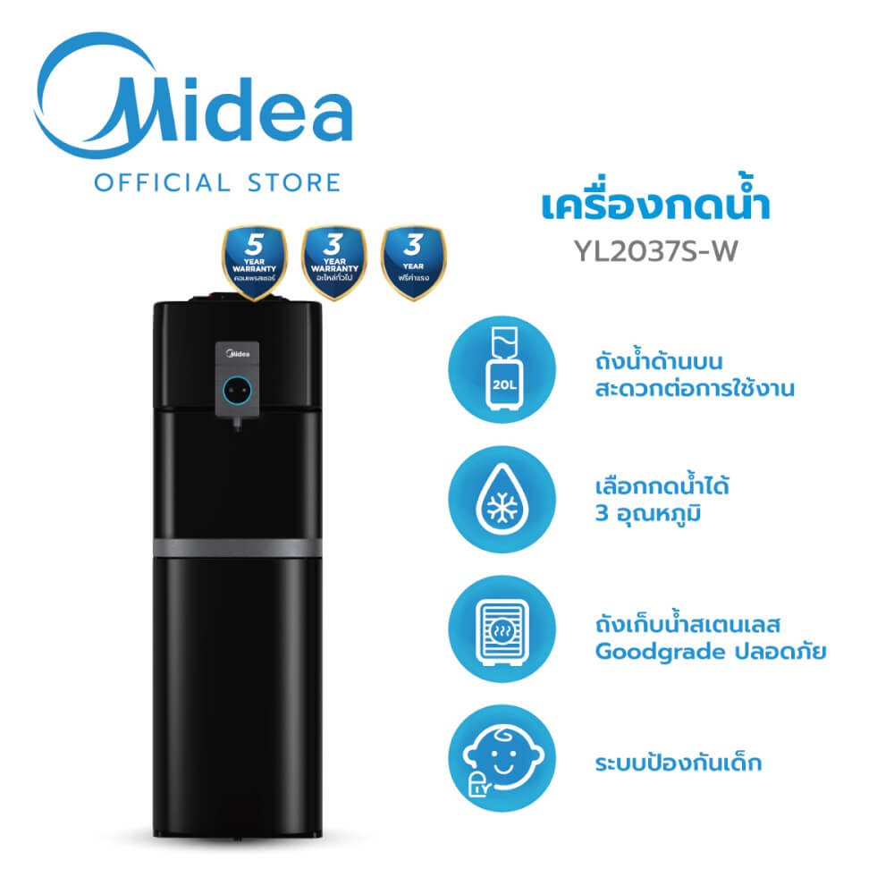 ตู้กดน้ำดื่ม Midea รุ่น YL2037S-W ( ระบบก๊อกเดียว 3 อุณหภูมิ )_1