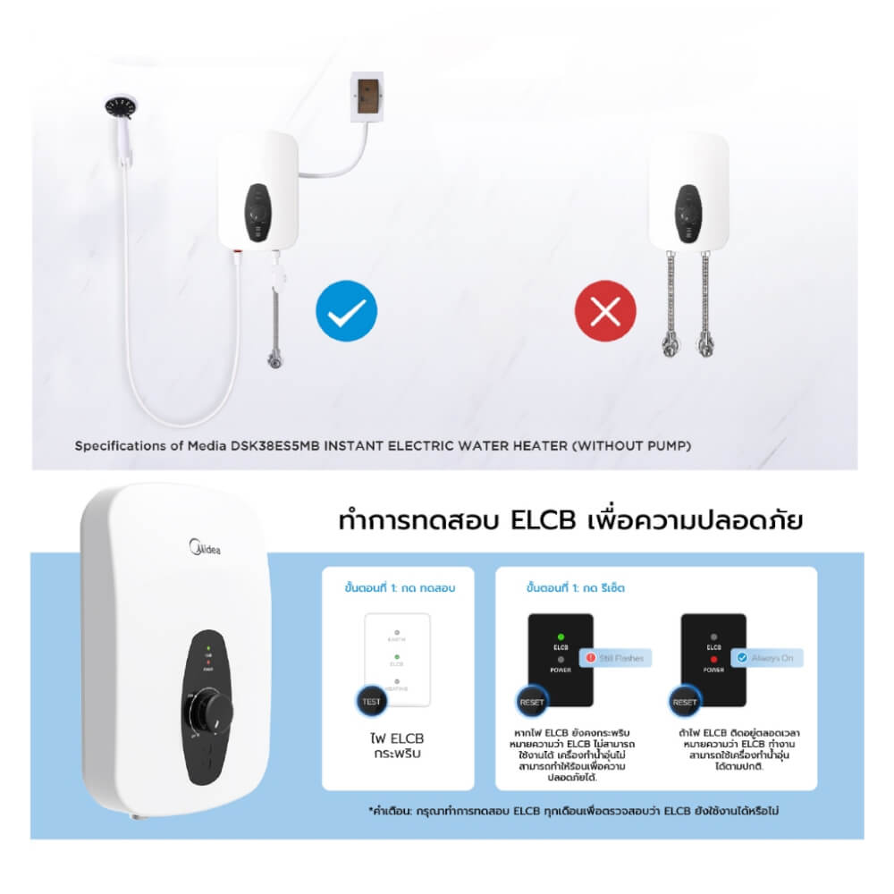 เครื่องทำน้ำอุ่น Midea MWH-45QTH(W) 4500 วัตต์ สีขาว (ไม่รวมติดตั้ง)