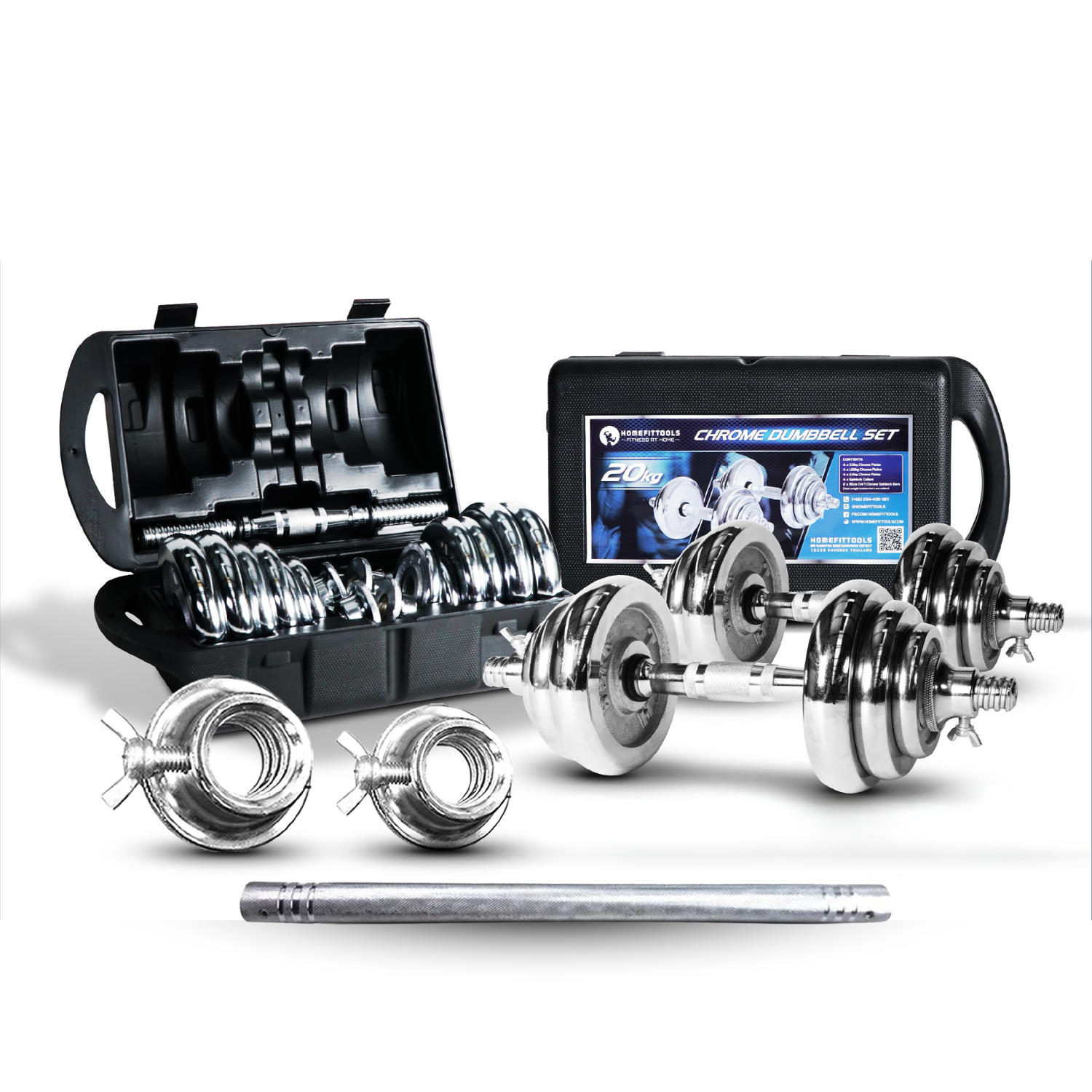 ดัมเบลโครเมี่ยม HOMEFITTOOLS 20 KG พร้อมข้อต่อ 60CM_1