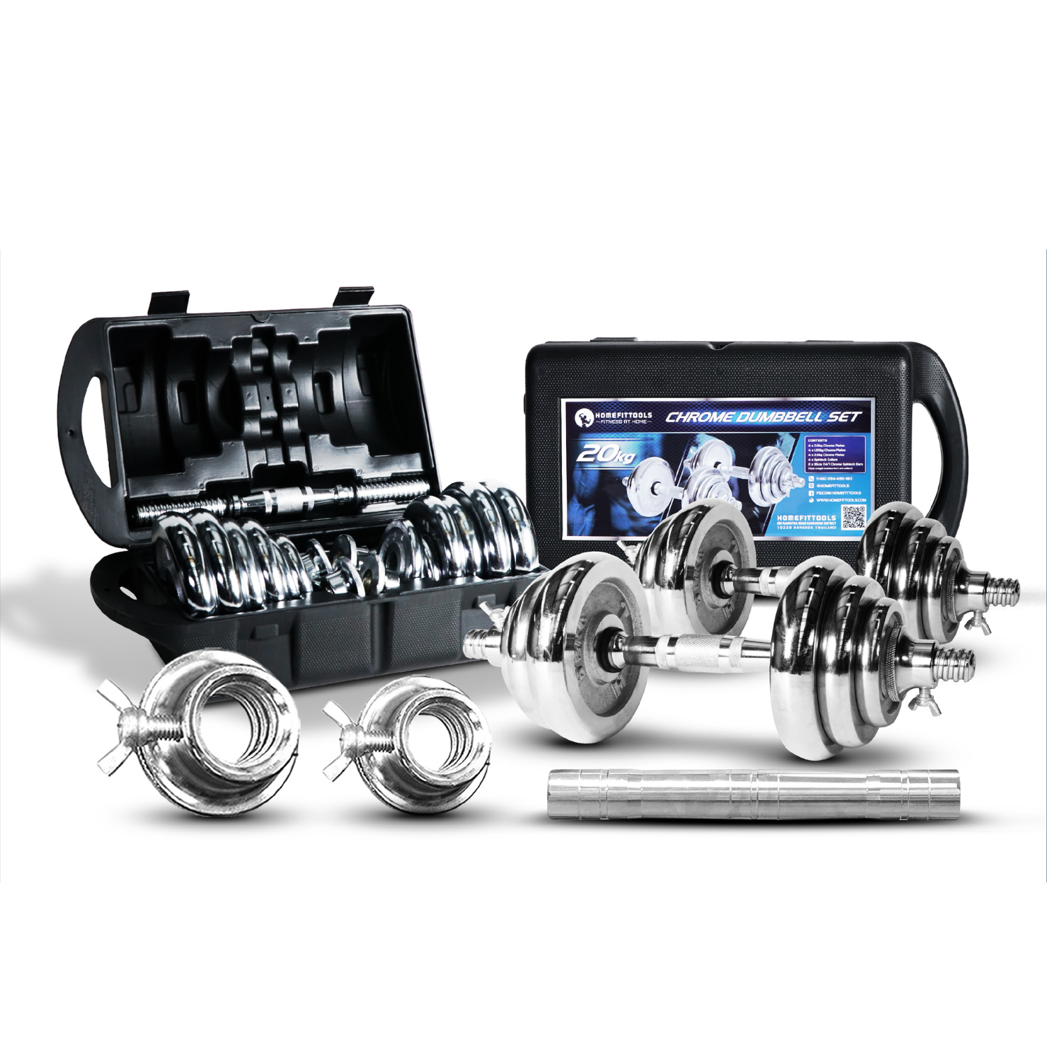 ดัมเบลโครเมี่ยม HOMEFITTOOLS 20 KG พร้อมข้อต่อ 30CM_1
