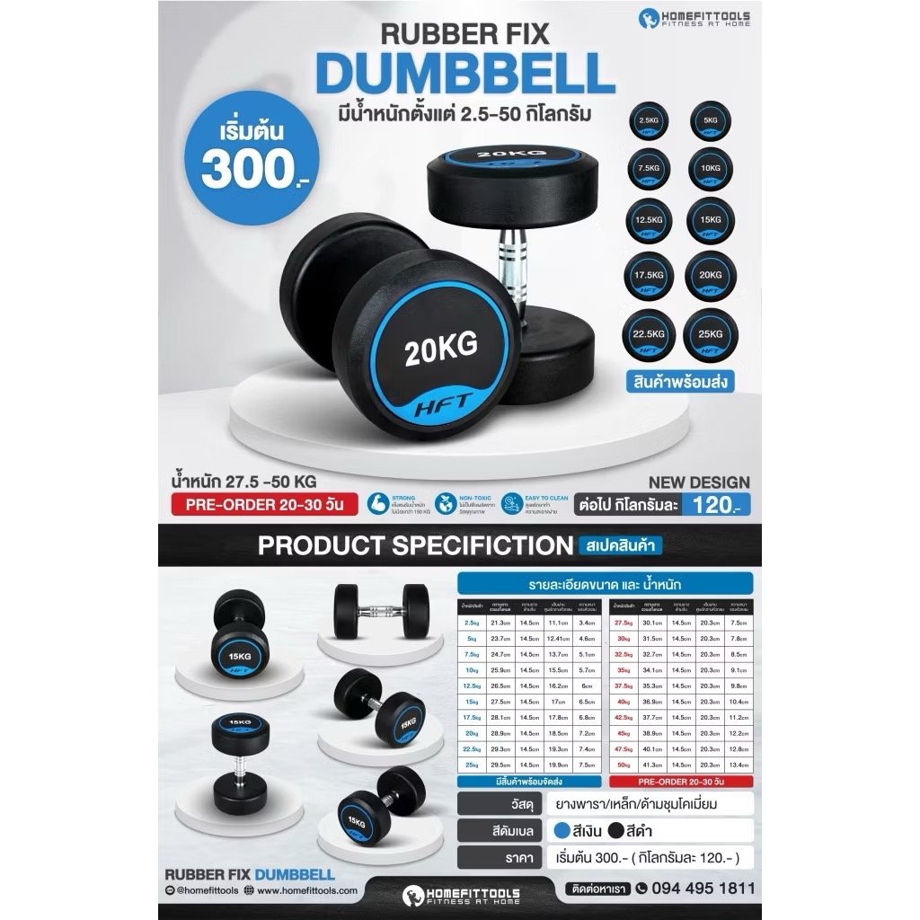 เซ็ตดัมเบล Homefittools แบบ 6 คู่ + แร็ควาง 3 ชั้น Rubber Fix Dumbbell Rack R603_6