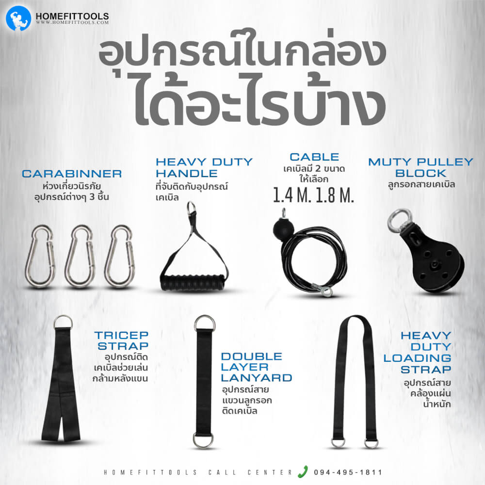 อุปกรณ์เคเบิ้ลออกกำลังกาย ขนาด 1.4เมตร Homefittools รุ่น Cable-X Set