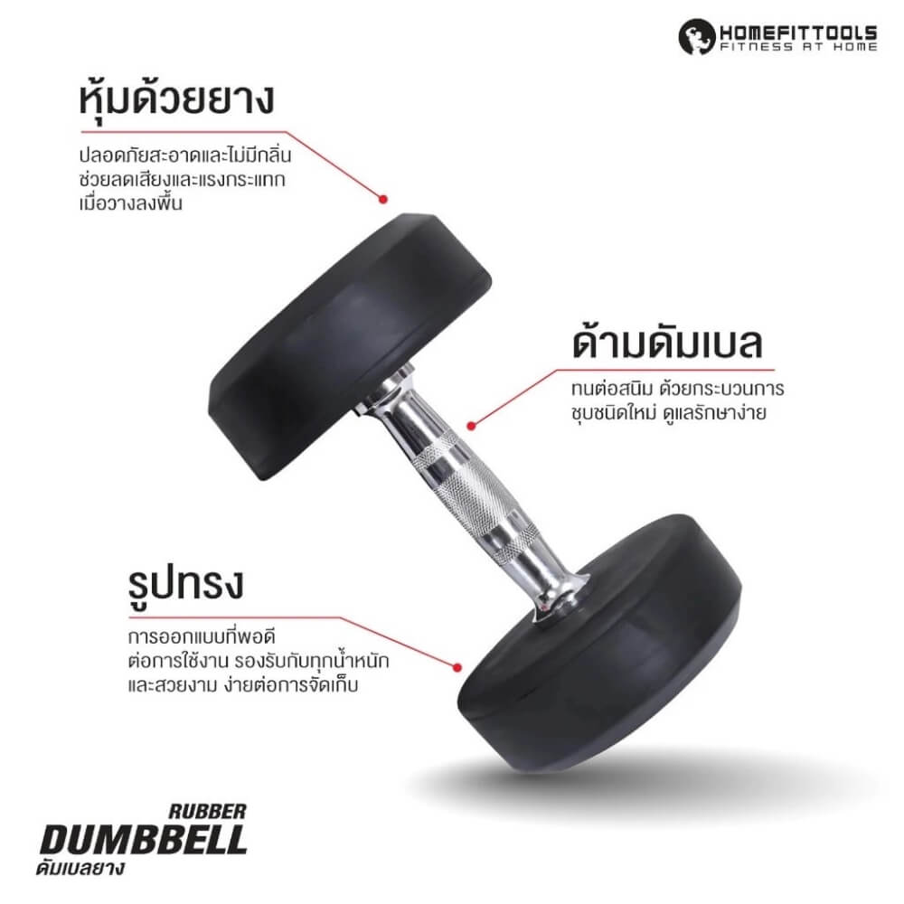ดัมเบลยางออกกำลังกาย Homefittools แบบเหลี่ยม 12.5 kg