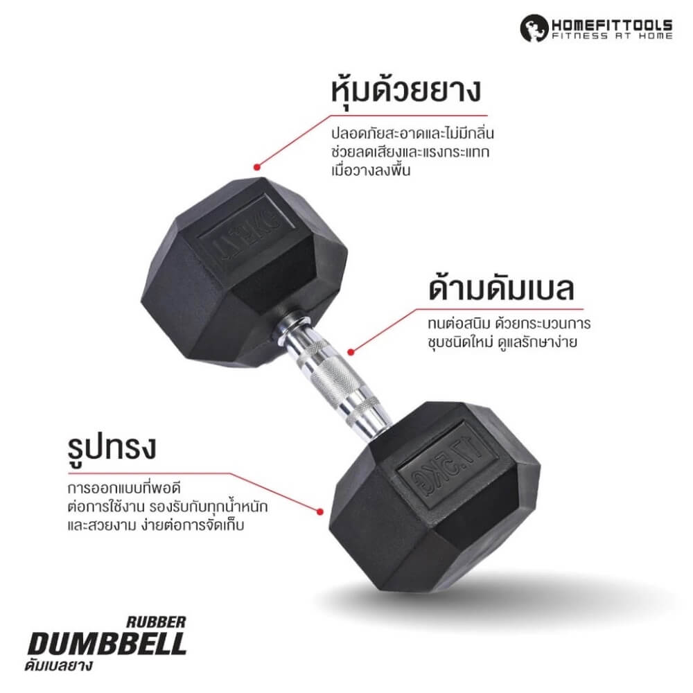 ดัมเบลยางออกกำลังกาย Homefittools แบบกลม 10 kg