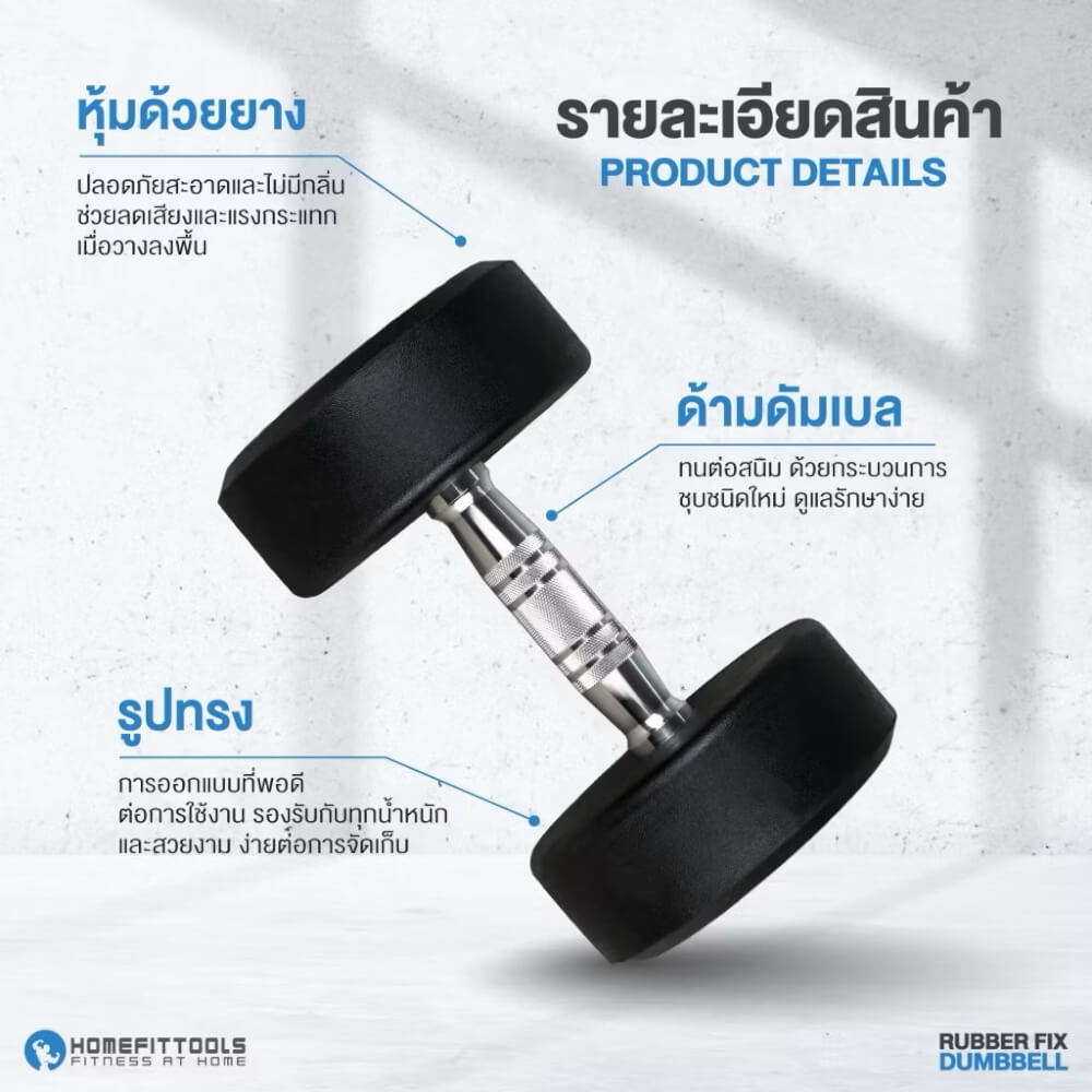 เซ็ตดัมเบล Homefittools แบบ 6 คู่ + แร็ควาง 3 ชั้น Rubber Fix Dumbbell Rack R603
