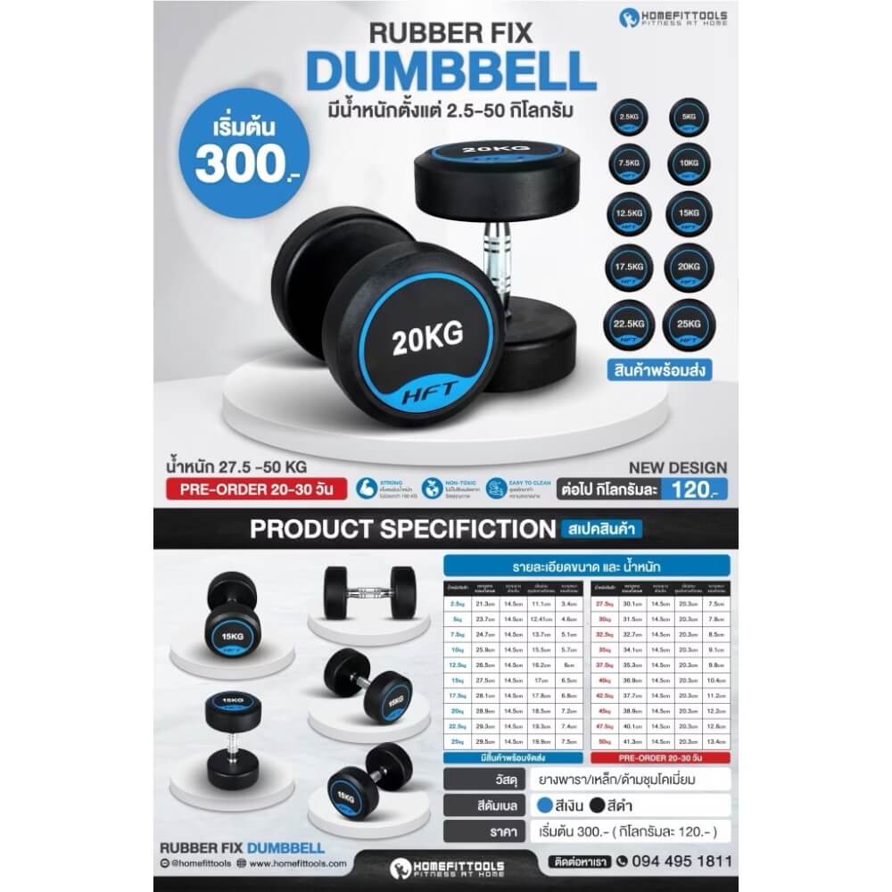 เซ็ตดัมเบล Homefittools แบบ 6 คู่ + แร็ควาง 3 ชั้น Rubber Fix Dumbbell Rack R603