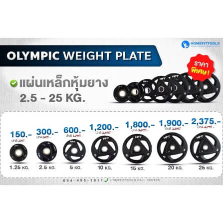 แผ่นยกน้ำหนักบาร์เบล Homefittools 2.5 kg 1 แผ่น_2
