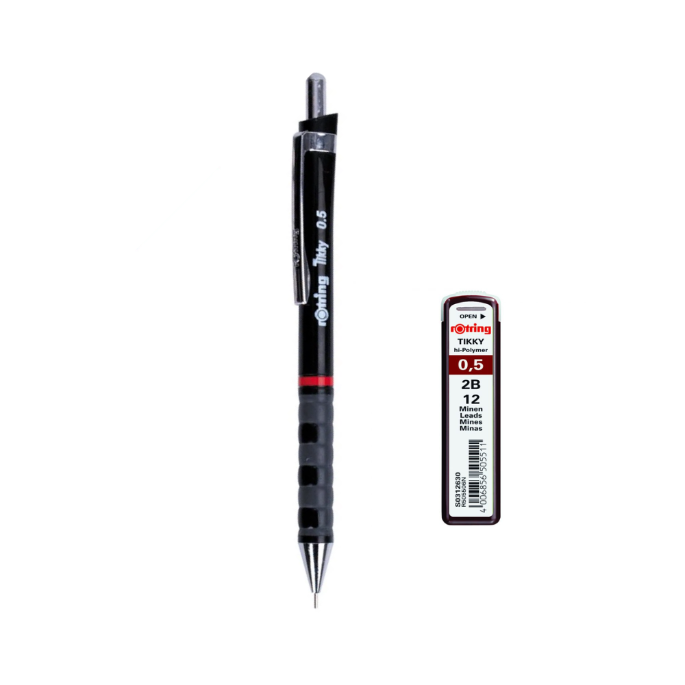 ดินสอกด Rotring Tikky ขนาด 0.5 มม. สีดำ + ไส้ดินสอกด 2B_0