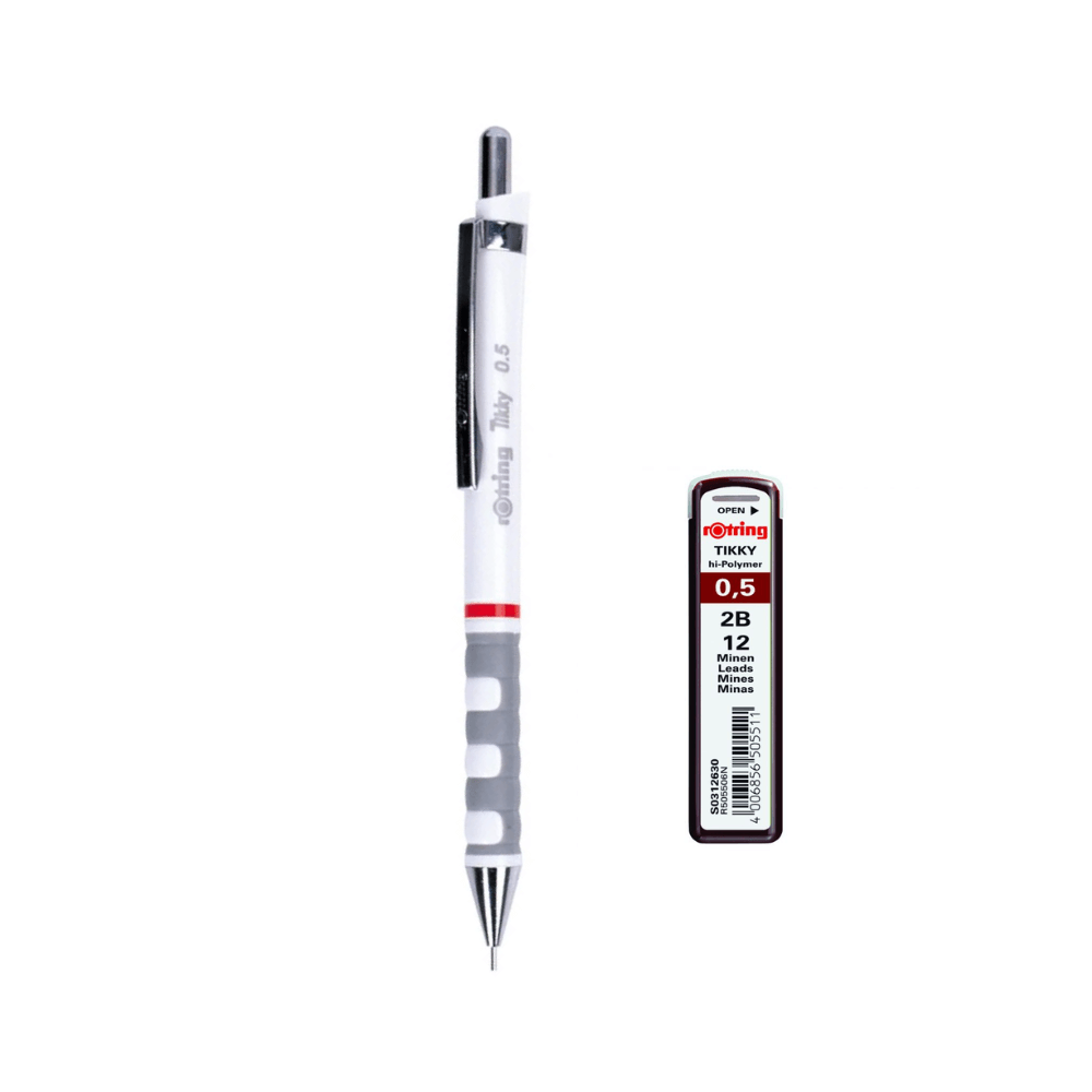 ดินสอกด Rotring Tikky ขนาด 0.5 มม. สีขาว + ไส้ดินสอกด 2B