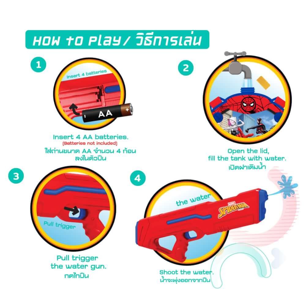 ปืนฉีดน้ำไฟฟ้า แบบแทงค์ DISNEY MARVEL ลาย SPIDERMAN สีน้ำเงิน