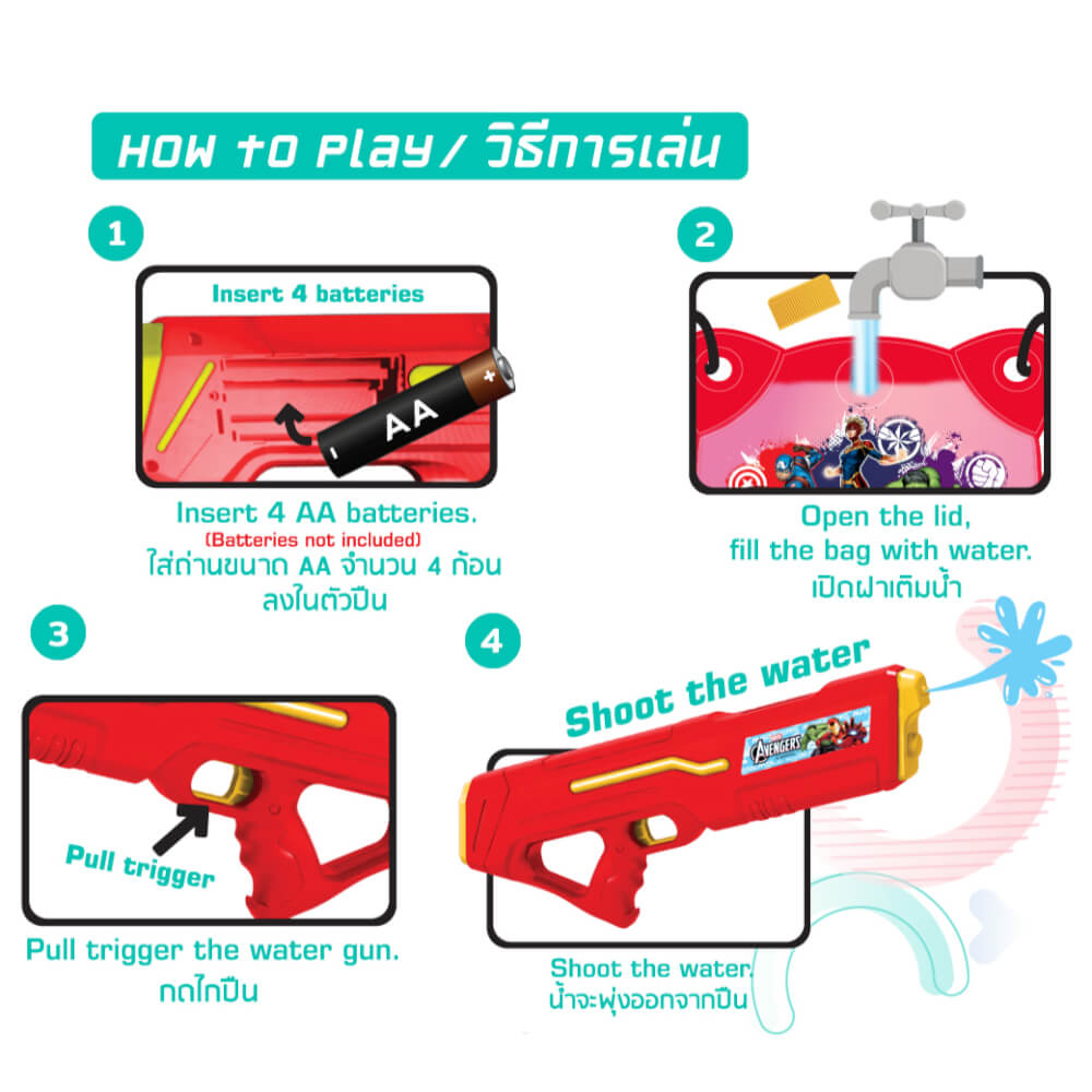 ปืนฉีดน้ำไฟฟ้า แบบถุงเป้ DISNEY MARVEL ลาย AVENGERS สีแดง
