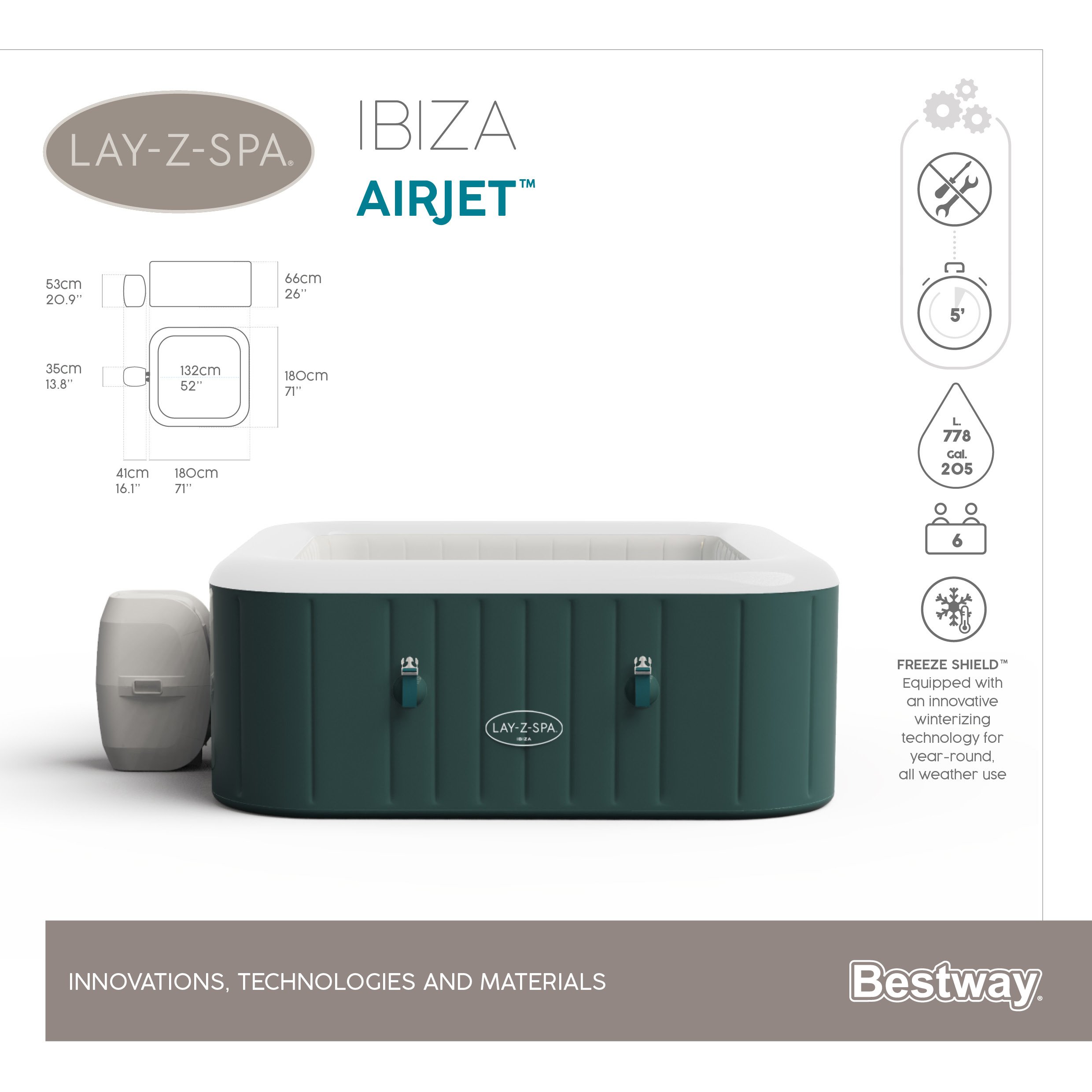 อ่างน้ำจากุซซี่ BESTWAY LAY-Z SPA Ibiza AirJet สปา ขนาด 71