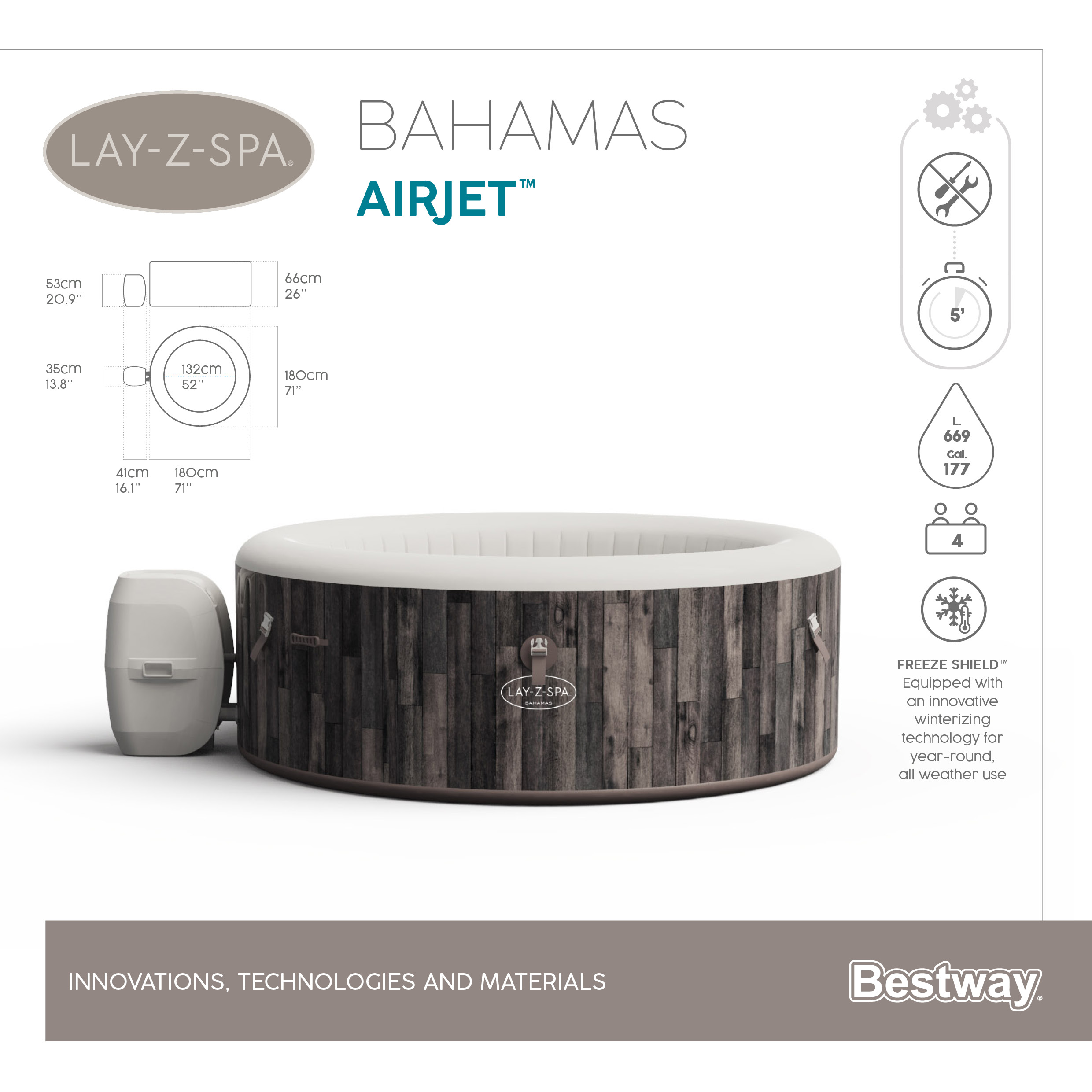 สปาเป่าลม Lay-Z-Spa® Bestway Bahamas AirJet ขนาด 1.80m x 1.80m x 66cm_1