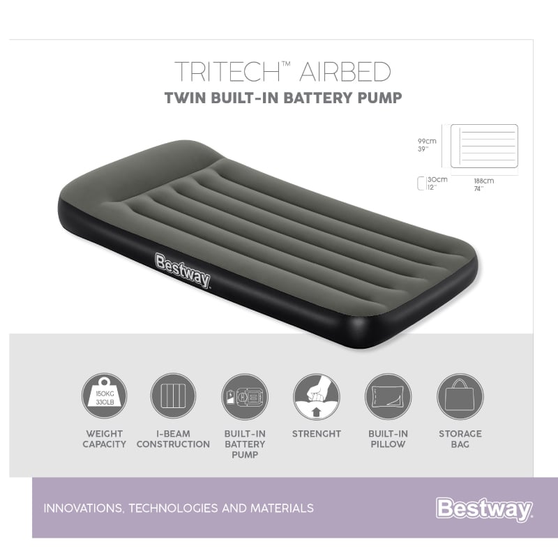 ที่นอนเป่าลม Bestway Tritech Airbed Twin Built-in Battery Pump 1.88m x 99cm x 30cm _6