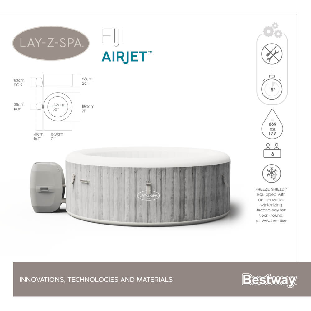 สปาเป่าลม Lay-Z-Spa® Bestway Fiji AirJet ขนาด 1.80m x 1.80m x 66cm