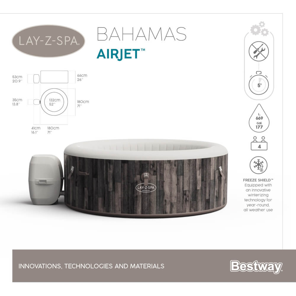 สปาเป่าลม Lay-Z-Spa® Bestway Bahamas AirJet ขนาด 1.80m x 1.80m x 66cm