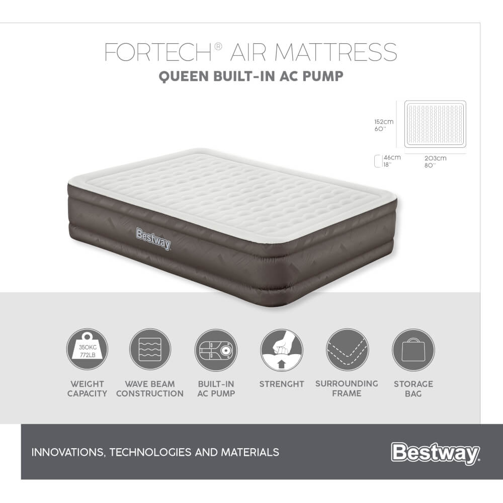 ที่นอนเป่าลม Bestway Fortech Airbed Queen Built-in AC pump 2.03m x 1.52m x 46cm
