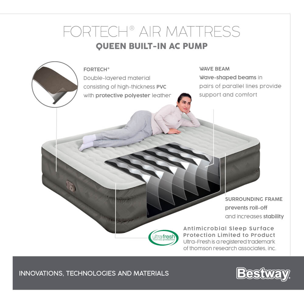 ที่นอนเป่าลม Bestway Fortech Airbed Queen Built-in AC pump 2.03m x 1.52m x 46cm
