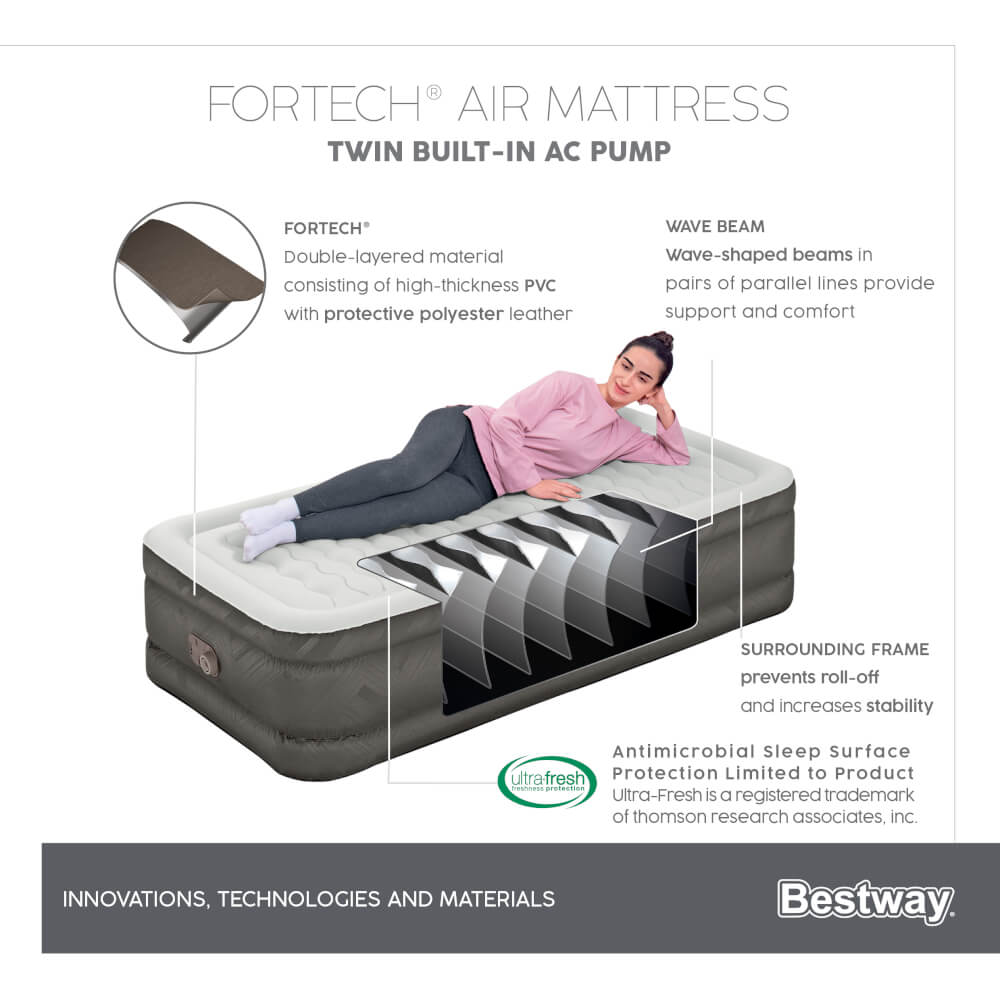 ที่นอนเป่าลม Bestway Fortech Airbed Twin Built-in AC pump 1.91m x 97cm x 46cm