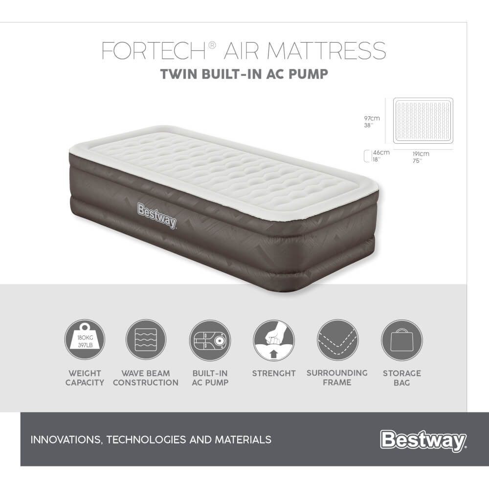 ที่นอนเป่าลม Bestway Fortech Airbed Twin Built-in AC pump 1.91m x 97cm x 46cm