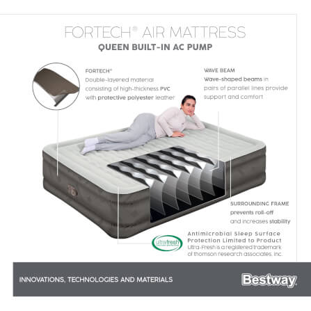 ที่นอนเป่าลม Bestway Fortech Airbed Queen Built-in AC pump 2.03m x 1.52m x 46cm_2