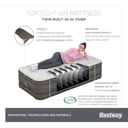 ที่นอนเป่าลม Bestway Fortech Airbed Twin Built-in AC pump 1.91m x 97cm x 46cm_5